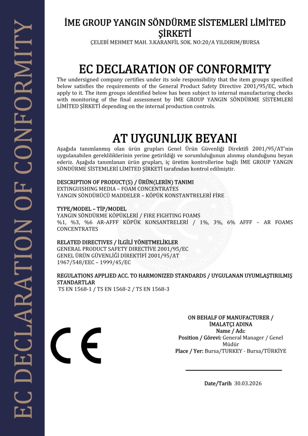 Ar Afff Kopuk At Uygunluk — Bursa Yangın belgesi